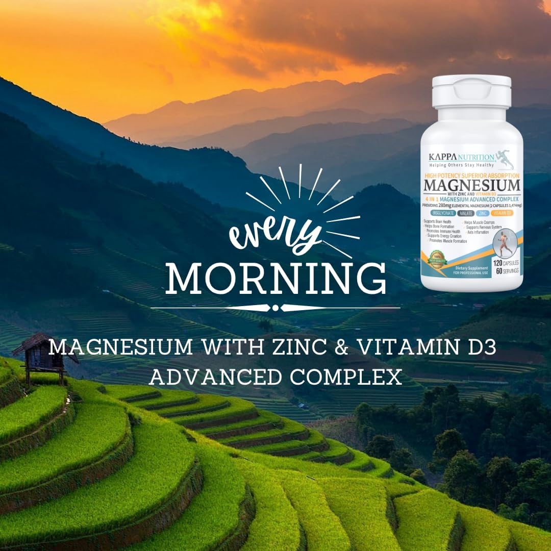 Kappa Nutrition Magnesium 4-in-1 – 280mg Elemental Magnesium (Bisglycinate & Malate) + Zinc & Vitamin D3 – 120 Vegan Capsules - görsel 5