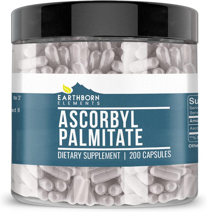Earthborn Elements Ascorbyl Palmitate 200 Capsules, Pure & Undiluted, No Additives