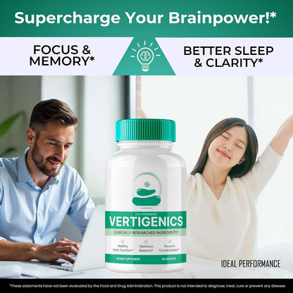 Vertigenics Brain Supplements for Memory and Focus Capsules, Vertigenics Advanced Formula Brain Health Support - Maximum Strength Nootropics Verti Genics All Natural Support Reviews (2 Pack)