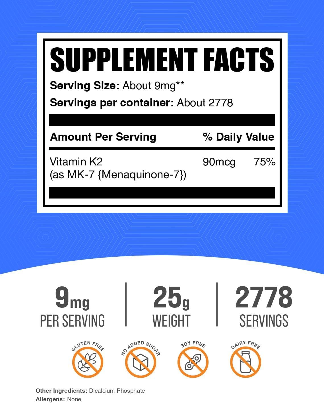 BulkSupplements Vitamin K2 Powder MK-7 - 9 mg per Serving, 25 g - görsel 2