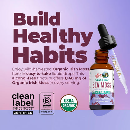 MARYRUTH'S Organic Irish Sea Moss Liquid Drops | Chondrus Crispus | Wild Harvested | Organic Irish Moss Formulated for Adults & Kids Ages 14+ | Unflavoured | Sugar Free | Vegan | Non-GMO | 30 ml