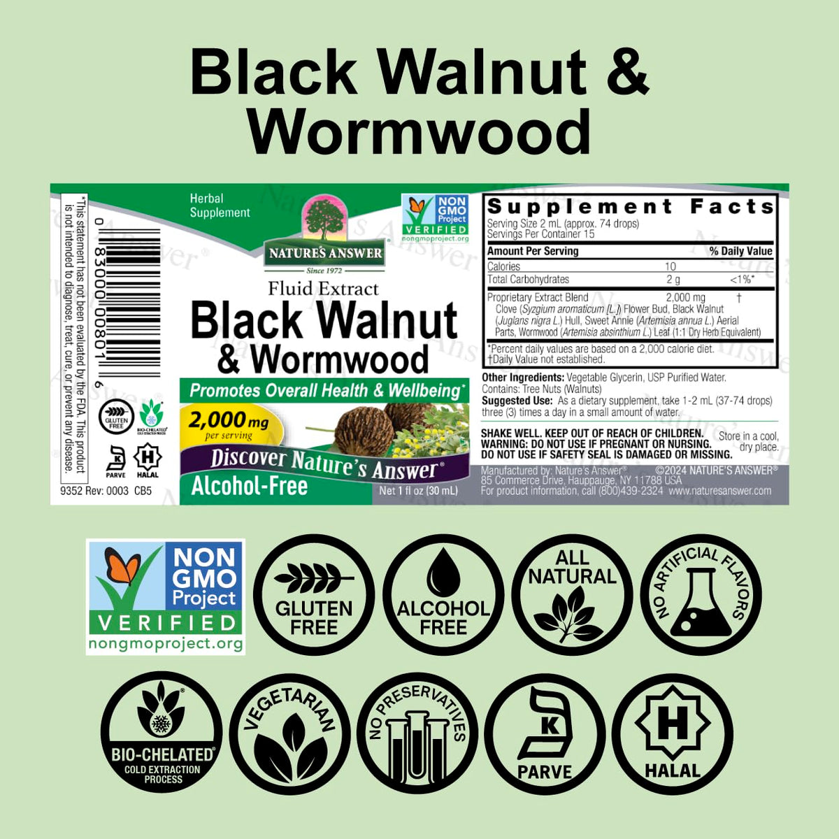 Nature's Answer Black Walnut & Wormwood Complex - Super Concentrated 2,000mg Liquid Extract - Vegan, Non-GMO, Gluten-Free - 1 fl oz (Pack of 2) - görsel 2