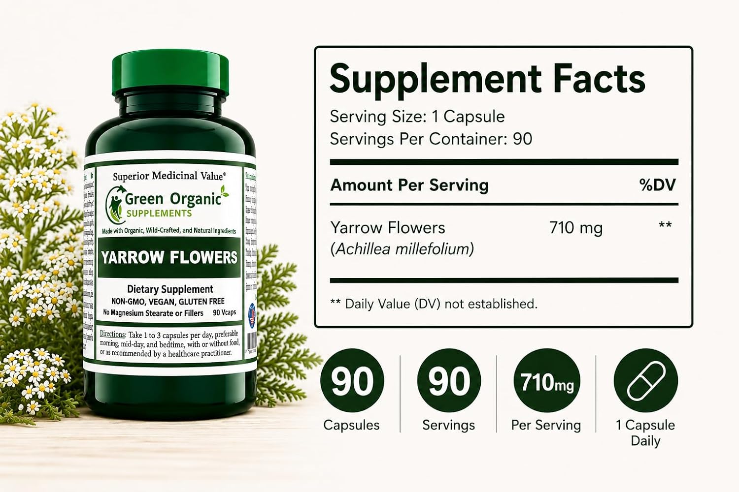 Yarrow Flower, 90 VCaps, Non-GMO, Gluten-Free (Pack of 1) - görsel 6