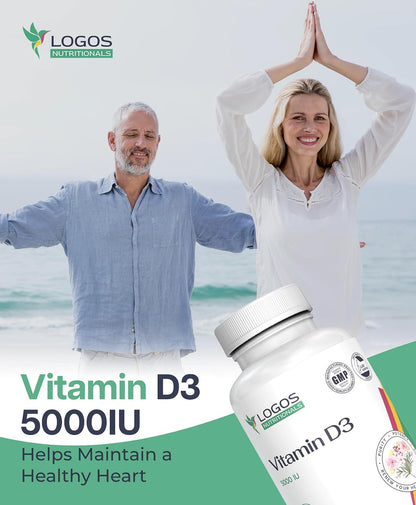 logos nutritionals Vitamin D3 5000 IU Food Supplement - 60 Capsules