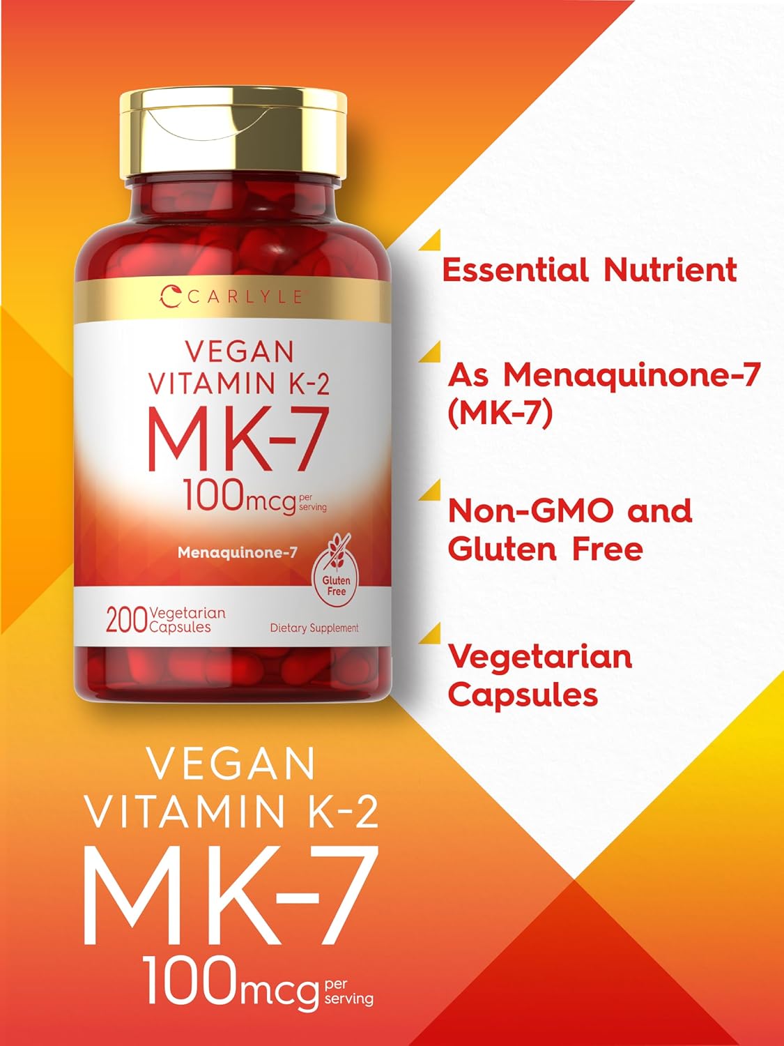 Carlyle MK-7 Vitamin K2 100 mcg | 200 Capsules | Vegan, Non-GMO & Gluten-free Food Supplement - görsel 4