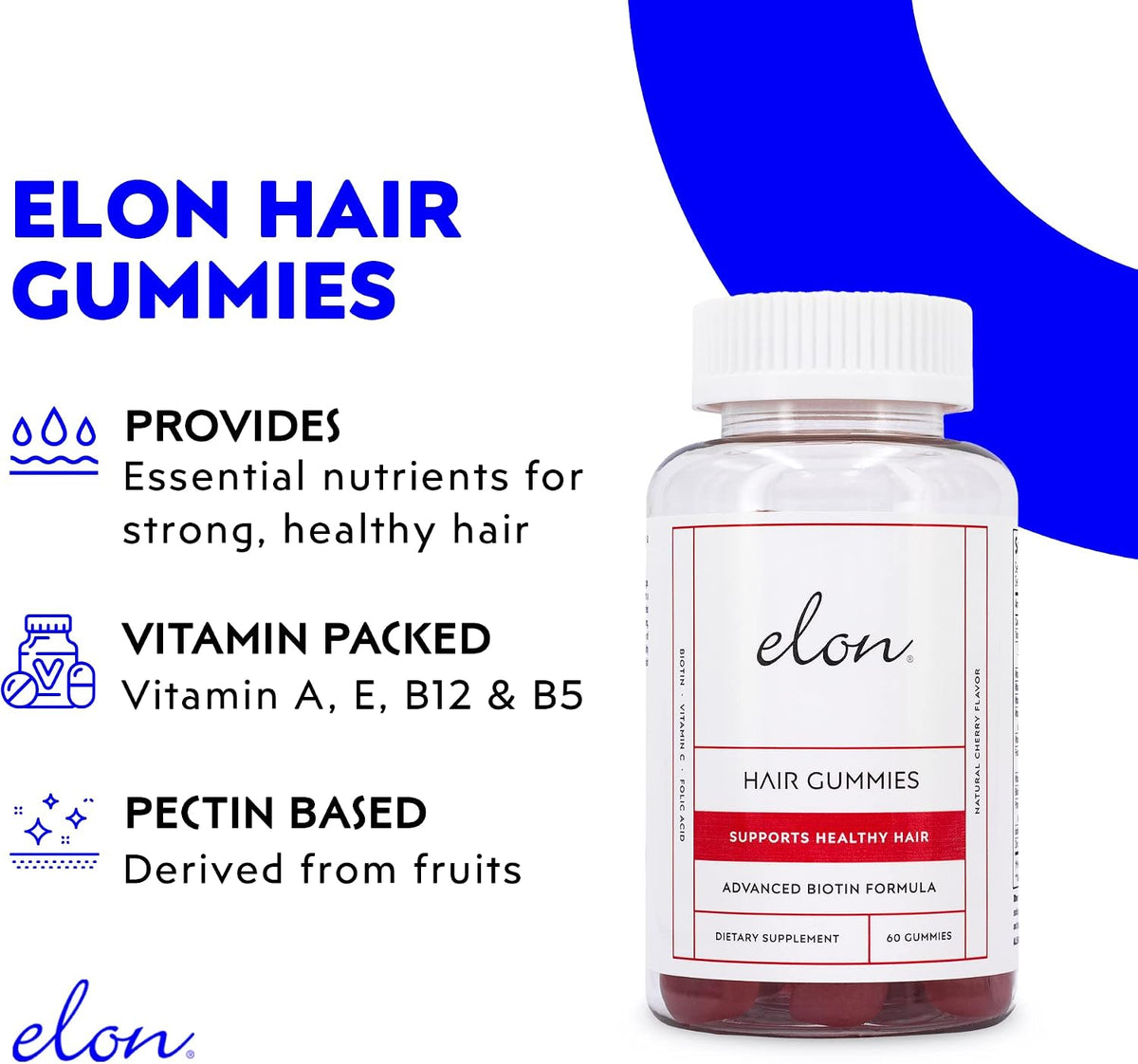 Elon Biotin Gummies for Hair Growth – 5000mcg, Cherry Flavoured, 60 Gummies - görsel 2