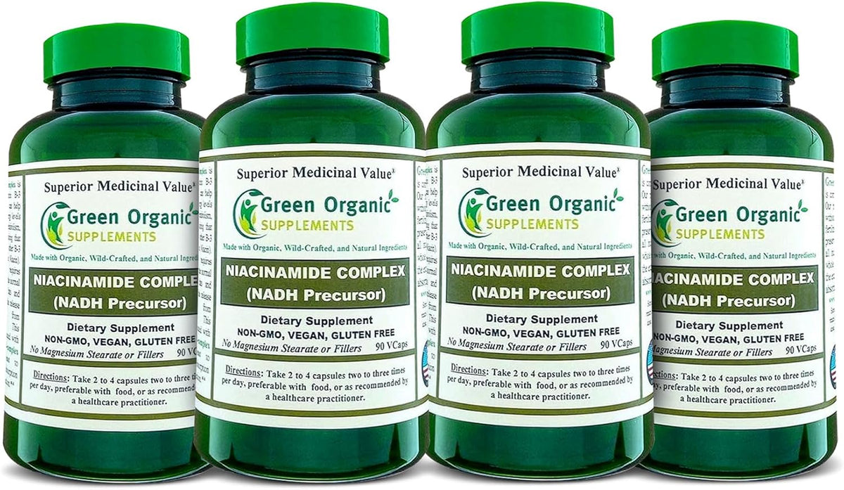 Green Organic Supplements Niacinamide, Niacin, NAD, NADH, High Absorption, Non-GM, Gluten-free (Pack of 4) - görsel 1