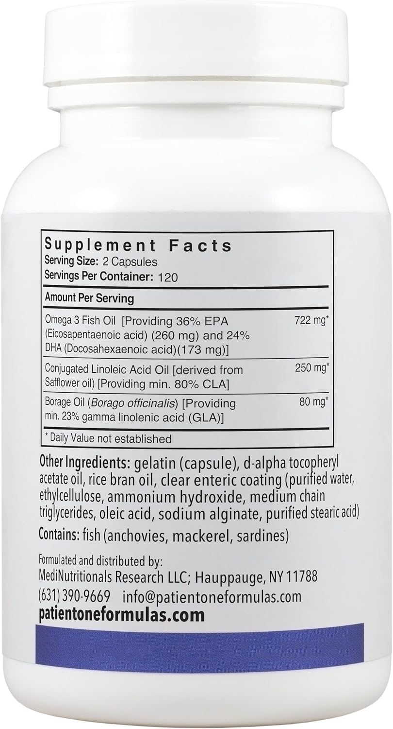 Patient One Metabolic Care – Omega-3, CLA and Borage Oil Food Supplement for Inflammatory Response and Heart Support – 240 Softgels - görsel 7