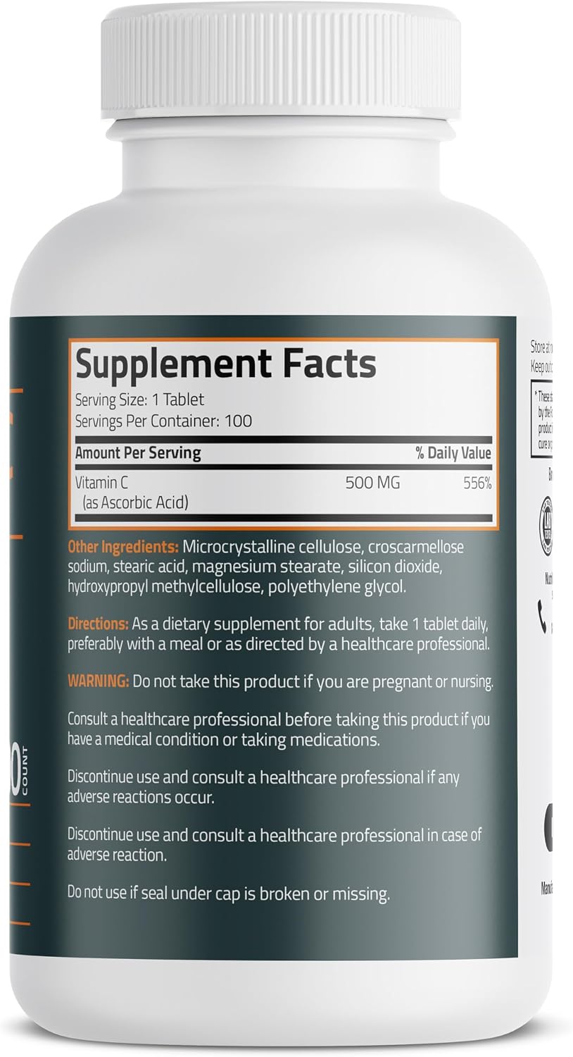 Bronson Vitamin C 500 mg – Immune Support & Antioxidant – Non-GMO Vegetarian Tablets, 100 Count - görsel 2