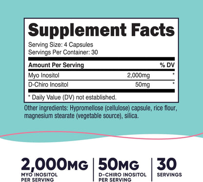 Nutricost Myo Inositol & D-Chiro Inositol for Women 2000 mg, 120 Capsules, 2000 mg Myo & 50 mg D-Chiro Per Serving, 30 Servings, Vegetarian-Friendly, Non-GMO & Gluten-free
