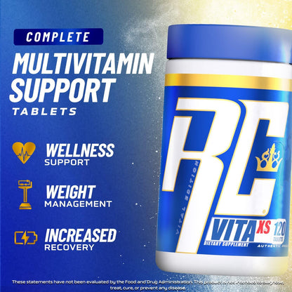 Ronnie Coleman Signature Series Vita XS Multivitamin for Men and Women, Daily Nutritional Support with B Vitamins and Minerals to Aid Workout Recovery and Overall Health, 120 Tablets, 60 Servings