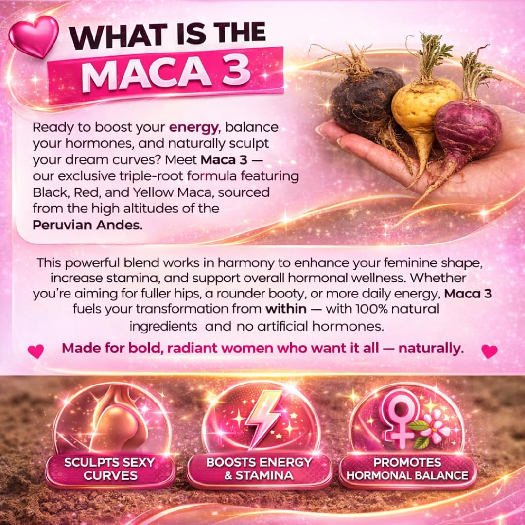 Maca 3 Capsules – Black, Red & Yellow Maca Root Blend – Women's Wellness & Natural Body Support – Herbal Formula - görsel 2