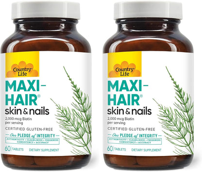 Country Life Maxi-Hair Food Supplement, Biotin 2000mcg, 90 Tablets