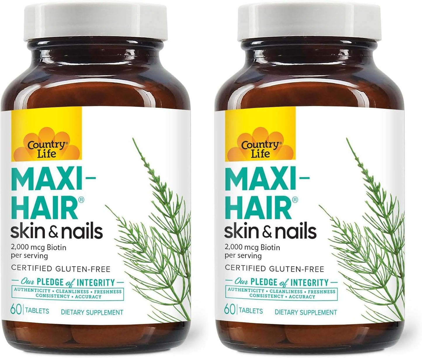 Country Life Maxi-Hair Supplement - 2000mcg Biotin for Hair, Skin and Nails - Certified Gluten-Free and Vegetarian - 60 Tablets - görsel 7