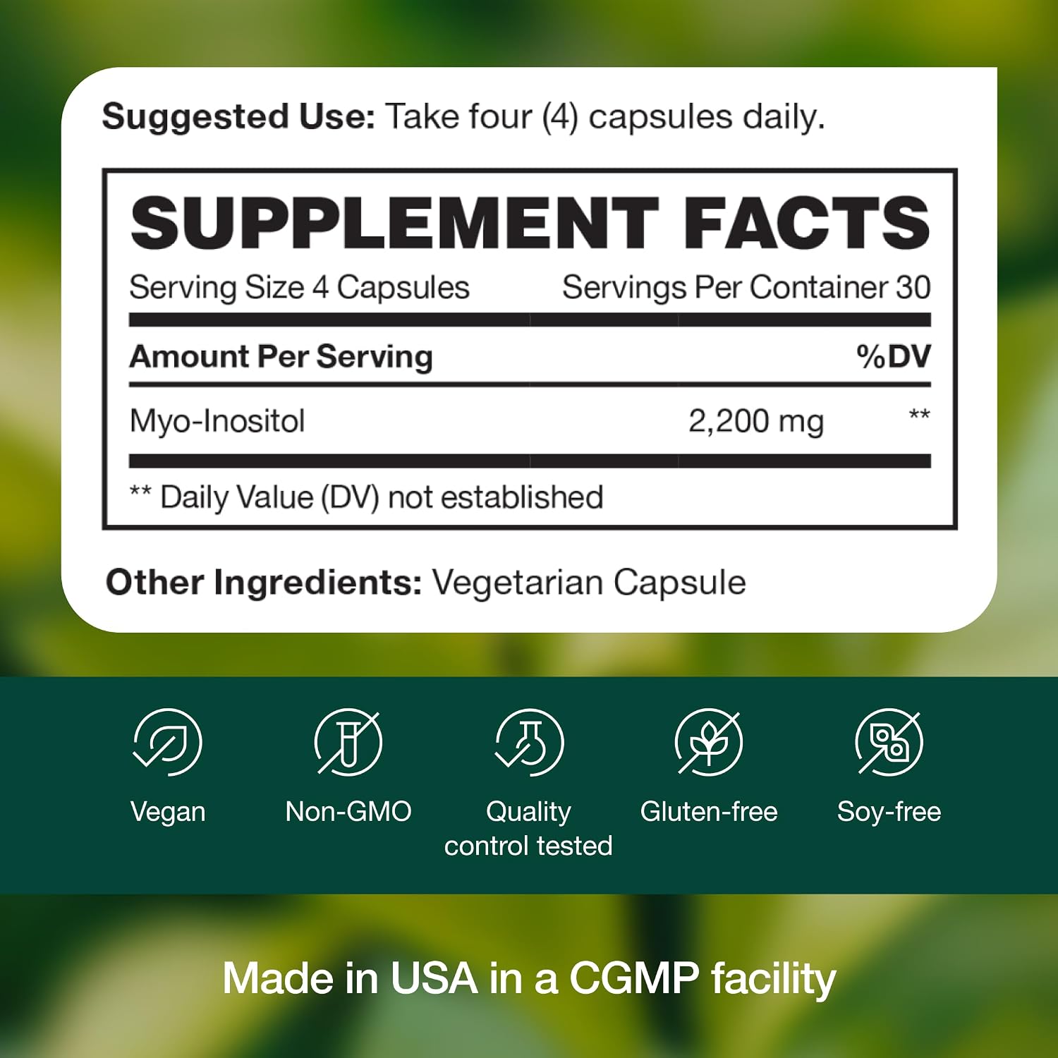 Myo-Inositol 2200mg - 120 Capsules - NMR Verified - Made in the USA - görsel 5