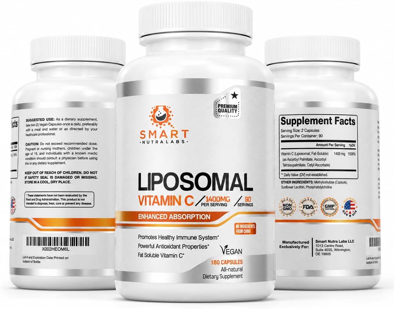 Liposomal Vitamin C 1400mg, 180 Vegan Capsules – Smart Nutra Labs - görsel 1