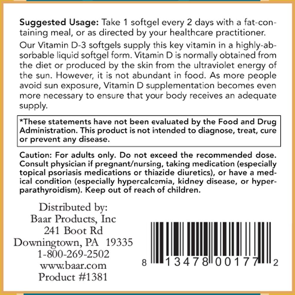 Baar Vitamin D3 Softgels, 5,000 IU, 120 Softgels - görsel 3