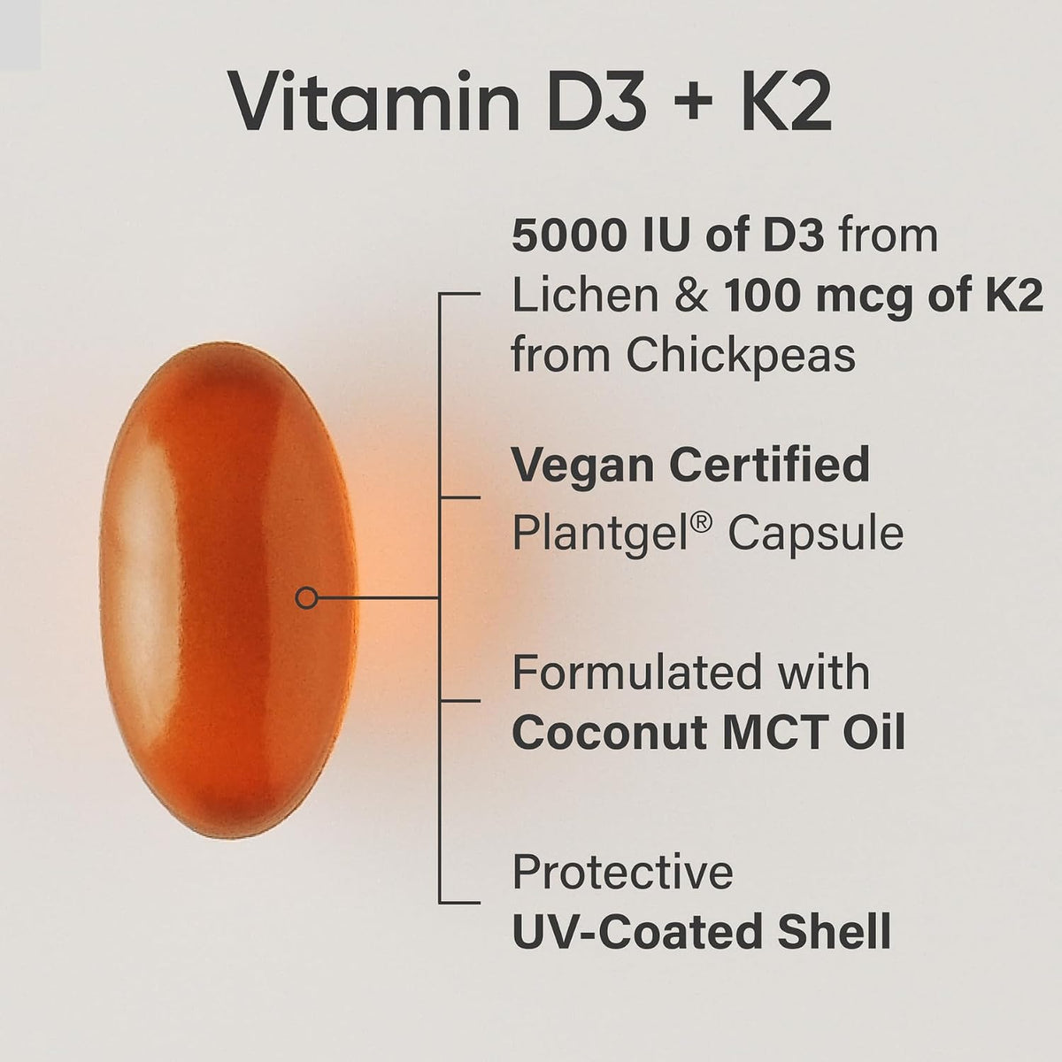 Sports Research Vitamin D3 with K2 Softgels – Vegan D3 & K2 MK-7, 5000 IU, 120 Count - görsel 2