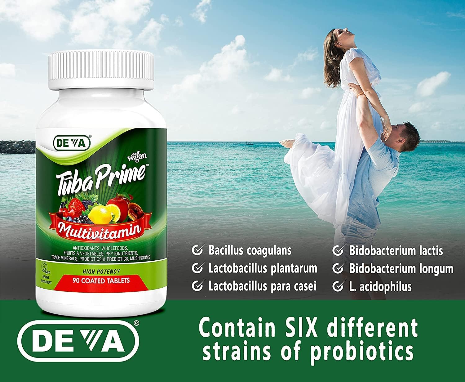 DEVA Tuba Prime Vegan Multivitamin High-Potency with Greens, Berries, Mushrooms, Probiotics & Herbs - 90 Tablets (2-Pack) - görsel 7