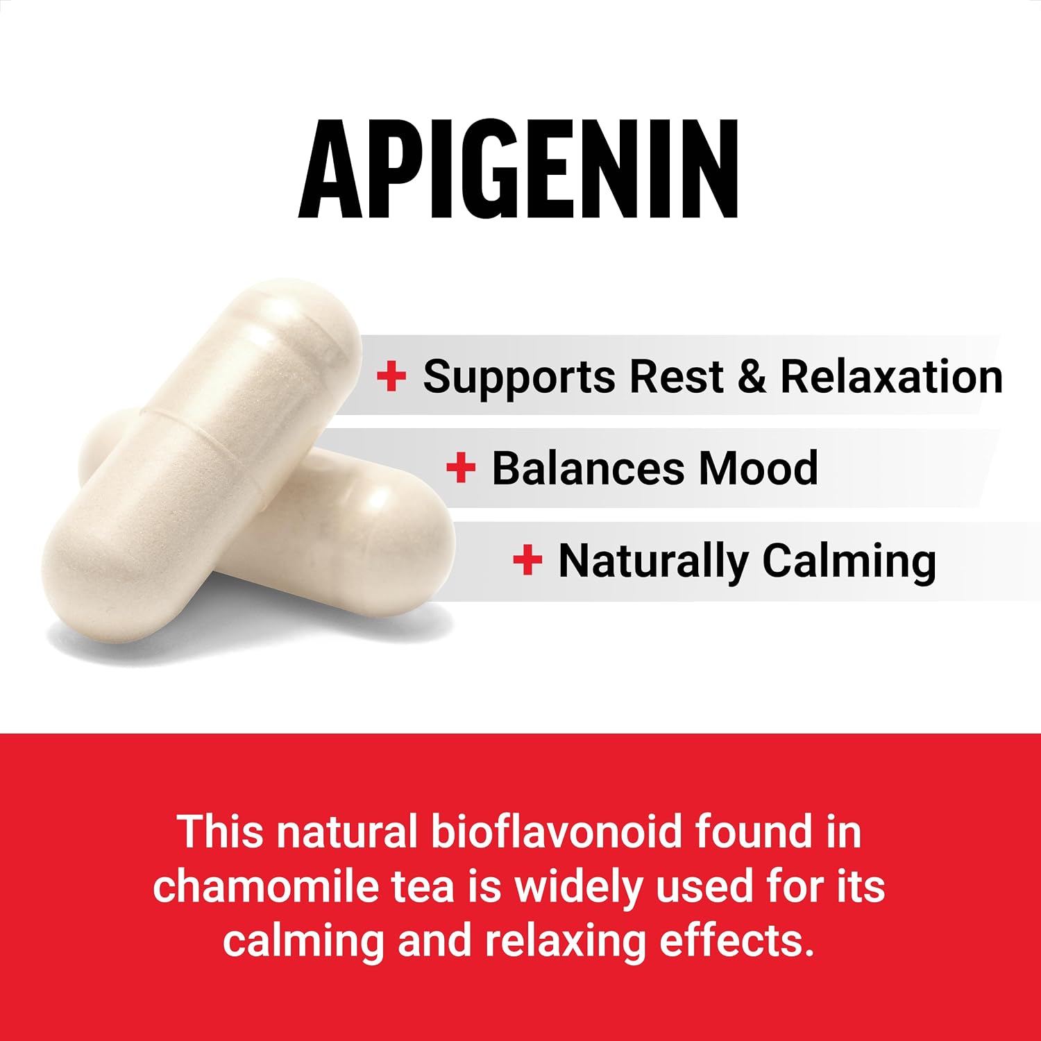 Force Factor Apigenin Food Supplement for Relaxation and Stress Support, Powerful Bioflavonoid and Antioxidant, Apigenin 50mg, Premium Quality, Vegan, Non-GMO, 60 Capsules (Packaging May Vary) - görsel 2