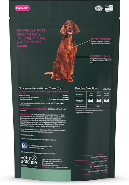 VetriScience Gut Health Chews - Probiotic Everyday Digestive Supplement for Dogs, Duck Flavour, 45 Chews