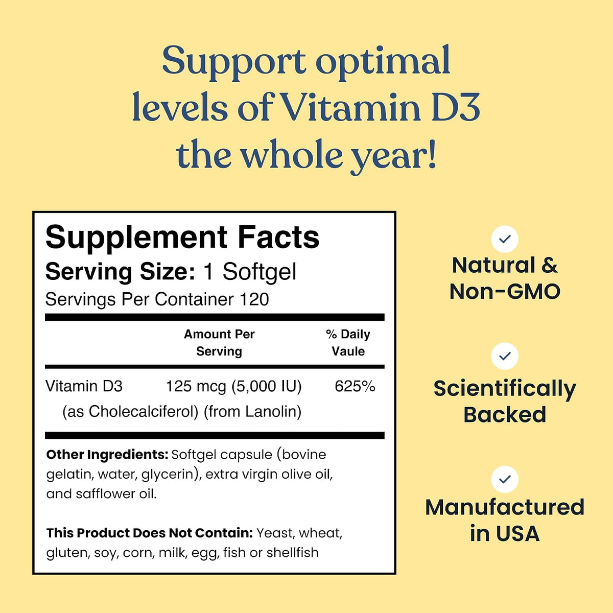 Better Way Health Vitamin D3 5000 IU Softgels – Immune & Bone Support, 120 Count - görsel 7