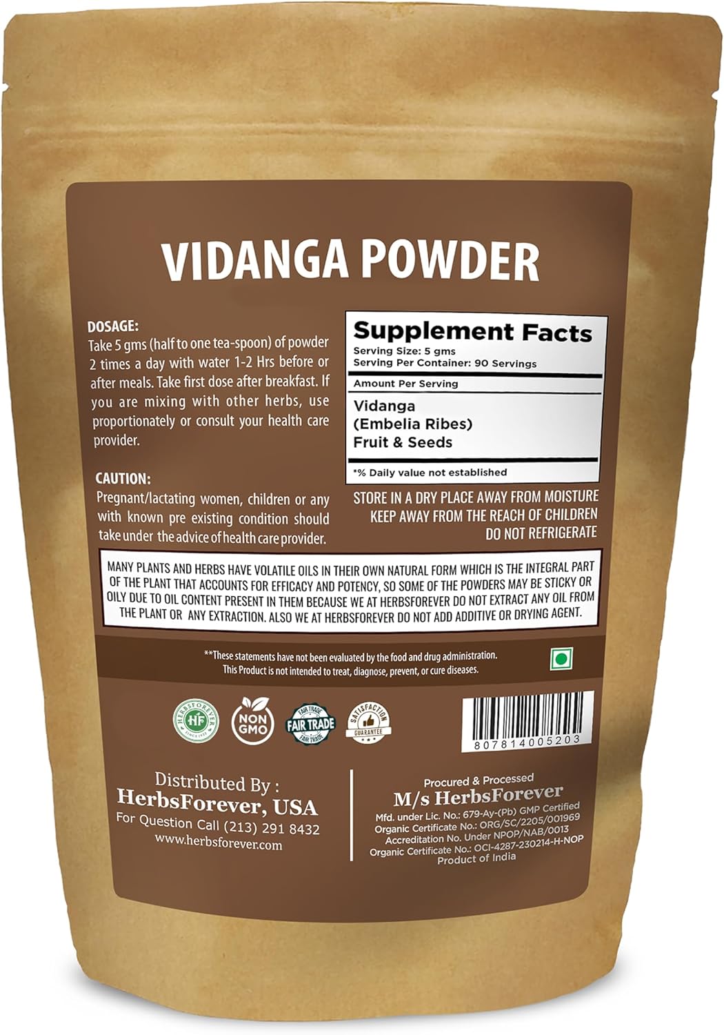 HerbsForever Vidanga (Embelia Ribes) Powder – Wild & Natural Ayurvedic Herb | Non-GMO, Vegan, Gluten-Free | 454 g (1 lb) - görsel 2