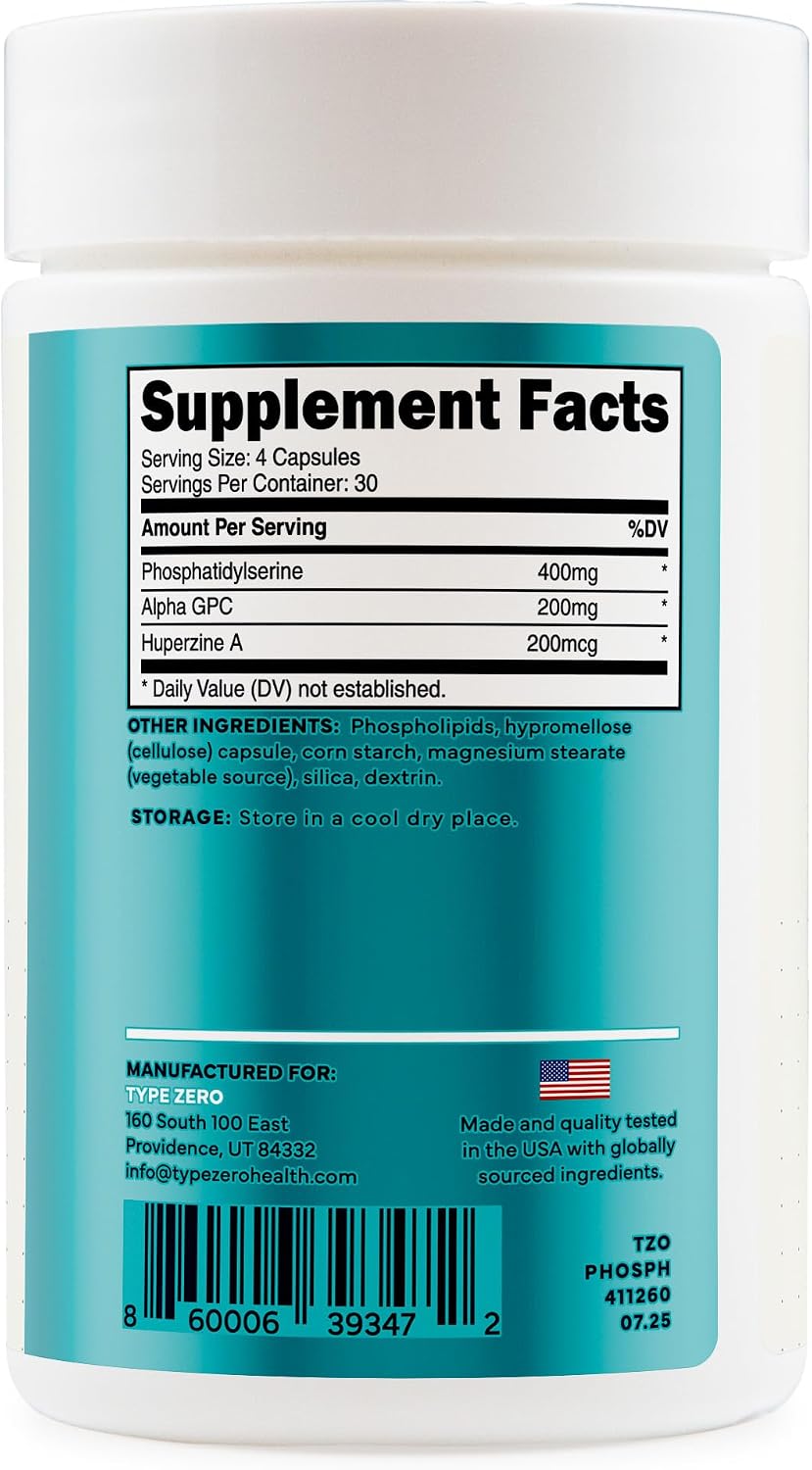 Type Zero Phosphatidylserine 3X Strength Nootropics Brain Support Supplement with Alpha GPC, Huperzine A - görsel 8