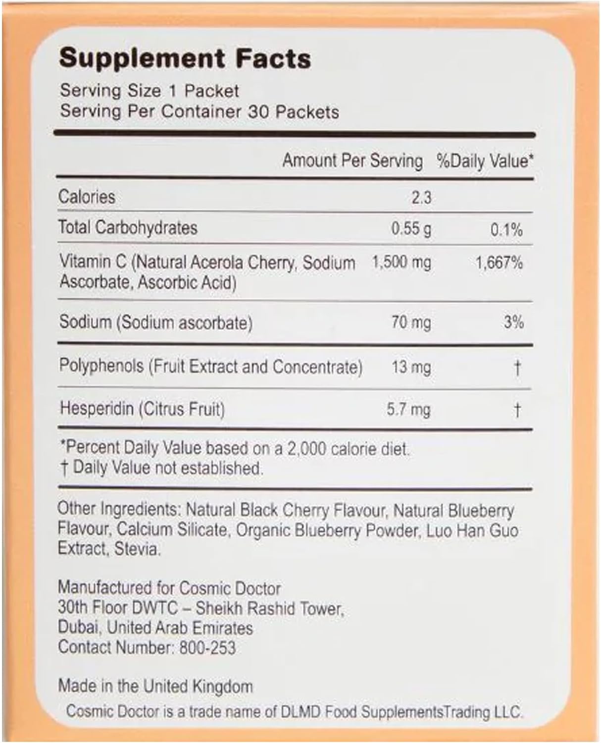 Cosmic Doctor Double C 1500mg Vitamin C Supplement - Blueberry & Acerola, 30 Sachets - görsel 2