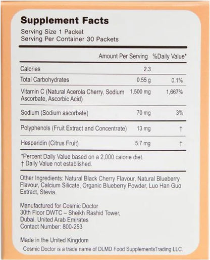 Cosmic Doctor Double C 1500mg Vitamin C Supplement - Blueberry & Acerola, 30 Sachets