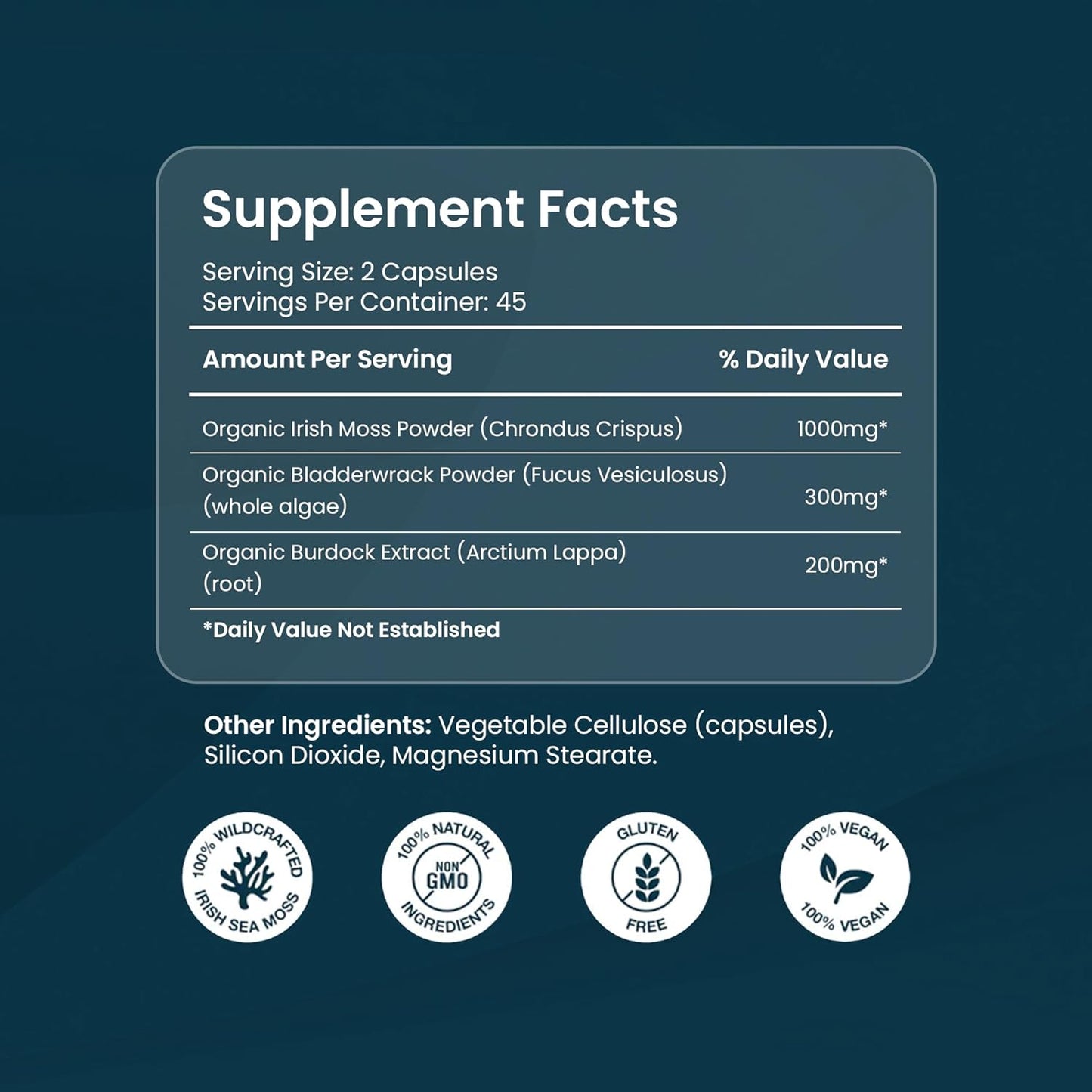 Irish Sea Moss Capsules - High Strength Seamoss Pills with Burdock & Bladderwrack - 90 Vegan Capsules - görsel 4