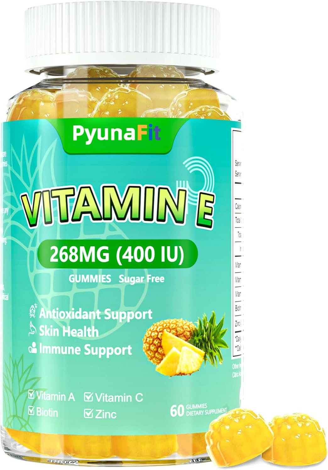 PYUNAFIT Vitamin E 400 IU Gummies for Women - Chewable Supplement with Vitamins A, C, Biotin, Zinc - 60 Gummies - görsel 1