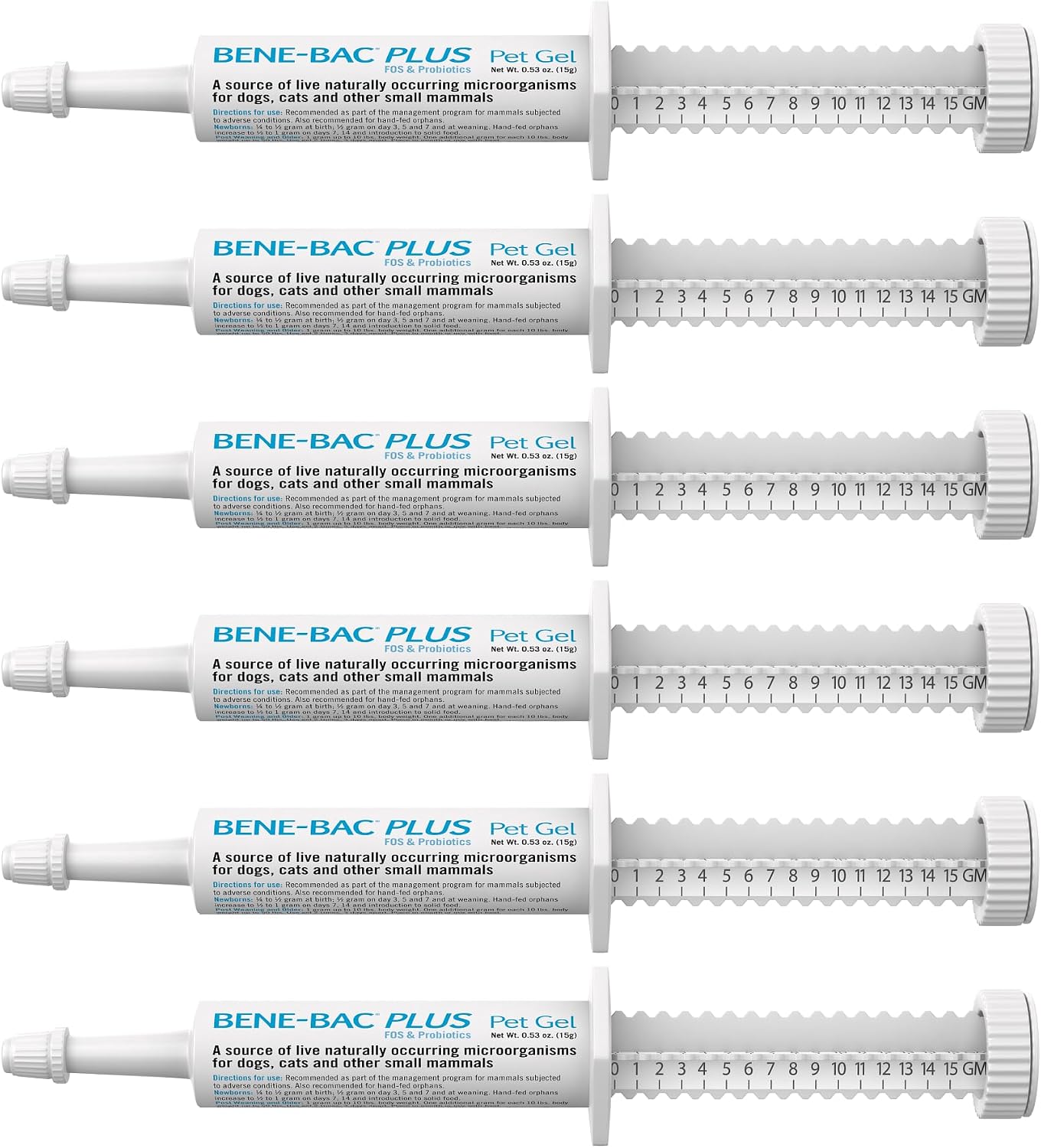 PetAg Bene-Bac Plus Pet Gel - 15g Syringe, Pack of 6 - FOS and Probiotics for Dogs, Cats, Exotic and Wildlife Mammals - görsel 1