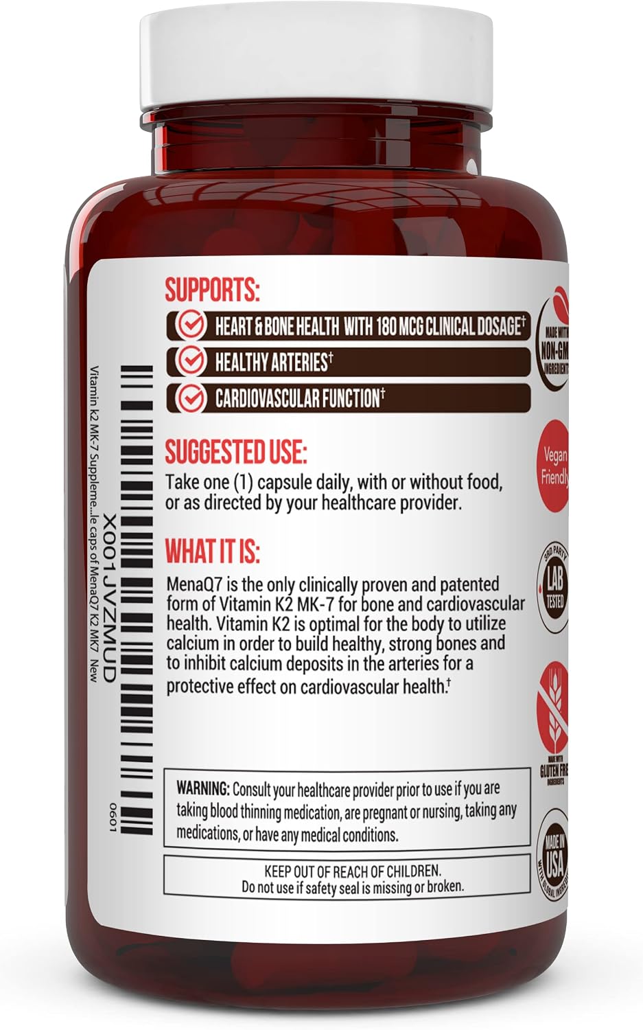 Vitamin K2 MK-7 Supplement 180mcg – MenaQ7 for Bone Health & Normal Blood Clotting, 60 Veggie Capsules - görsel 4