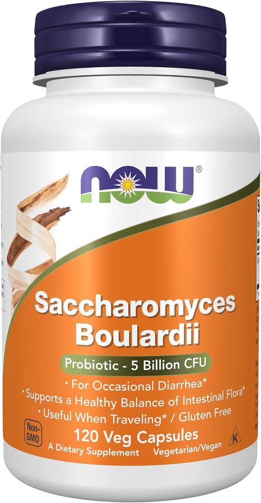 NOW Foods Saccharomyces Boulardii 5 Billion CFU Probiotic, 120 Vegetable Capsules