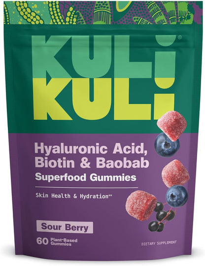 Kuli Kuli Super Gummies - Skin Supplements with Baobab, Elderberry and Biotin - 60 Non-GMO, Gluten-Free Gummies