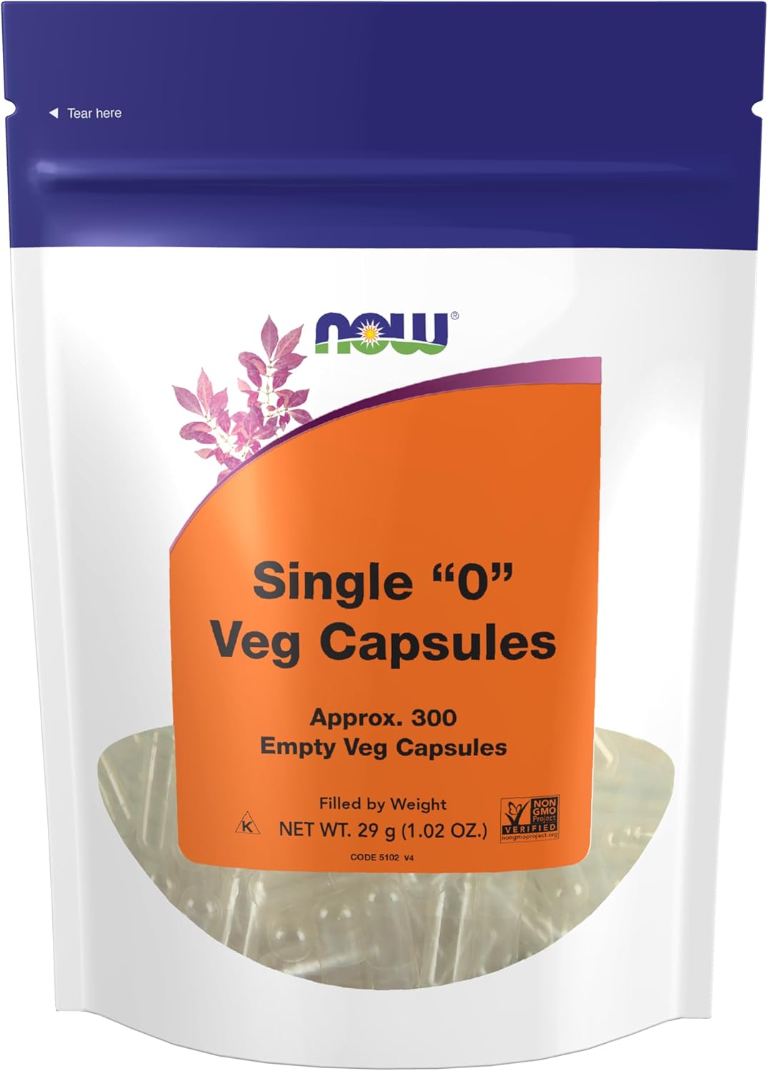 NOW Foods Empty Vegetarian Capsules, Size "0", 300 Count - görsel 1