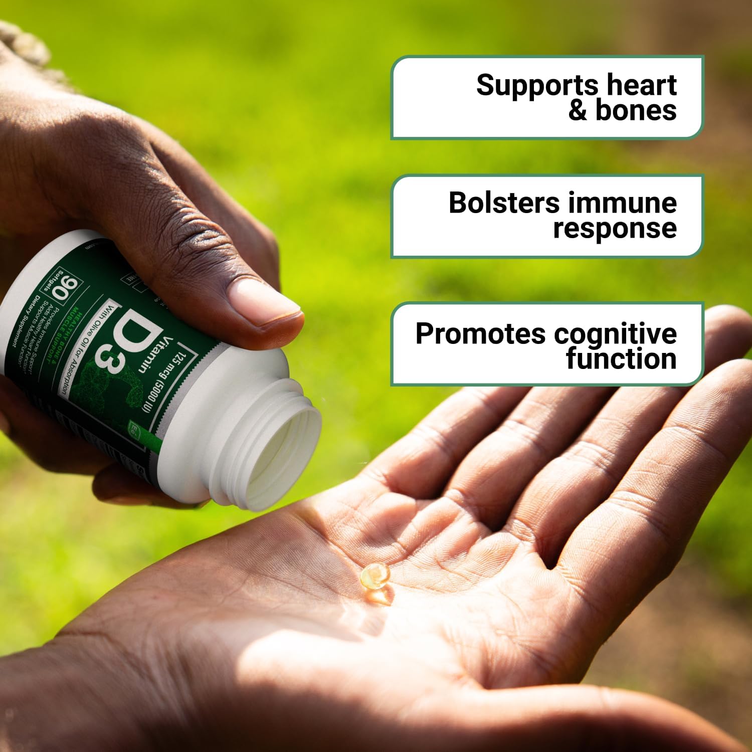 Essential Elements Vitamin D3 5000 IU – Soft gel capsules with Olive Oil – Bone, Muscle and Immune Support – 90 Soft gel capsules - görsel 3
