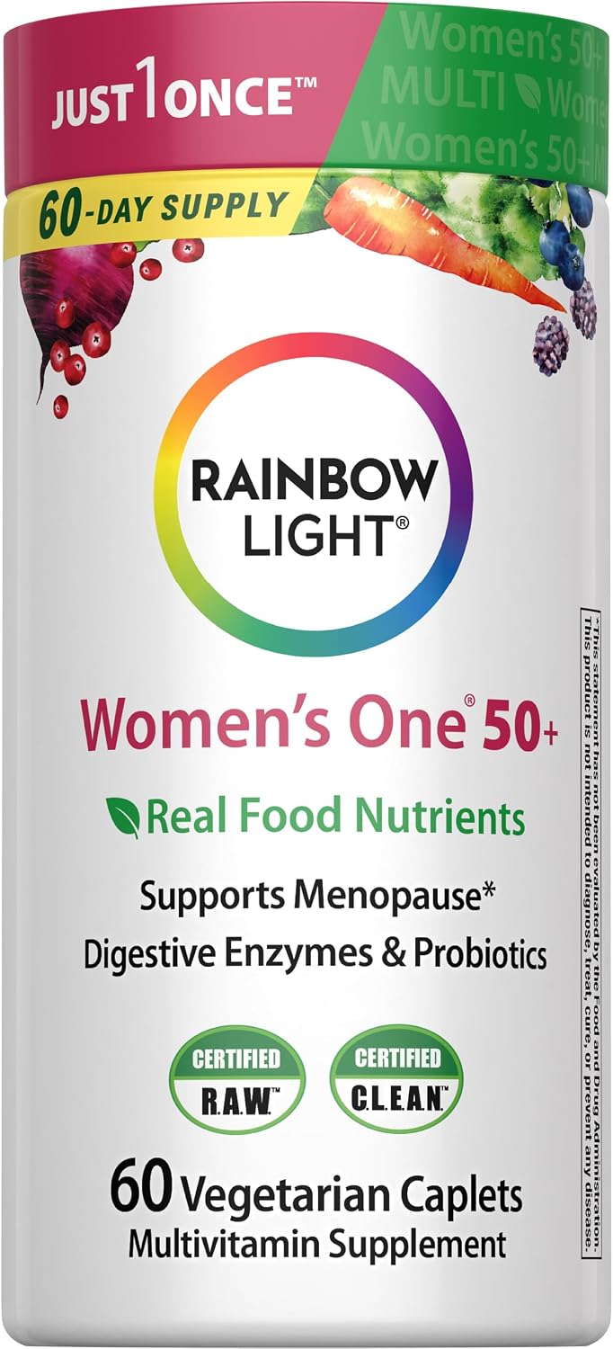 Rainbow Light Women's One + Multivitamin 50 Plus - 90 Tablets - Menopause Support with Real Food Nutrients, Digestive Enzymes & Probiotics - görsel 8