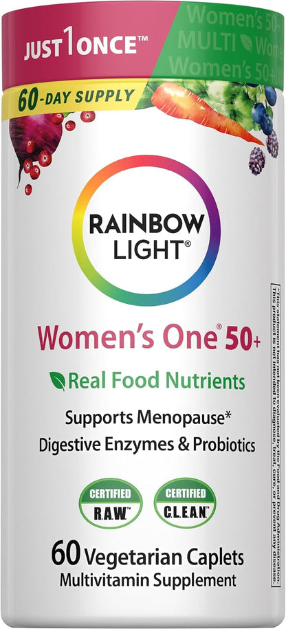 Rainbow Light Women's One + Multivitamin 50 Plus - 90 Tablets - Menopause Support with Real Food Nutrients, Digestive Enzymes & Probiotics