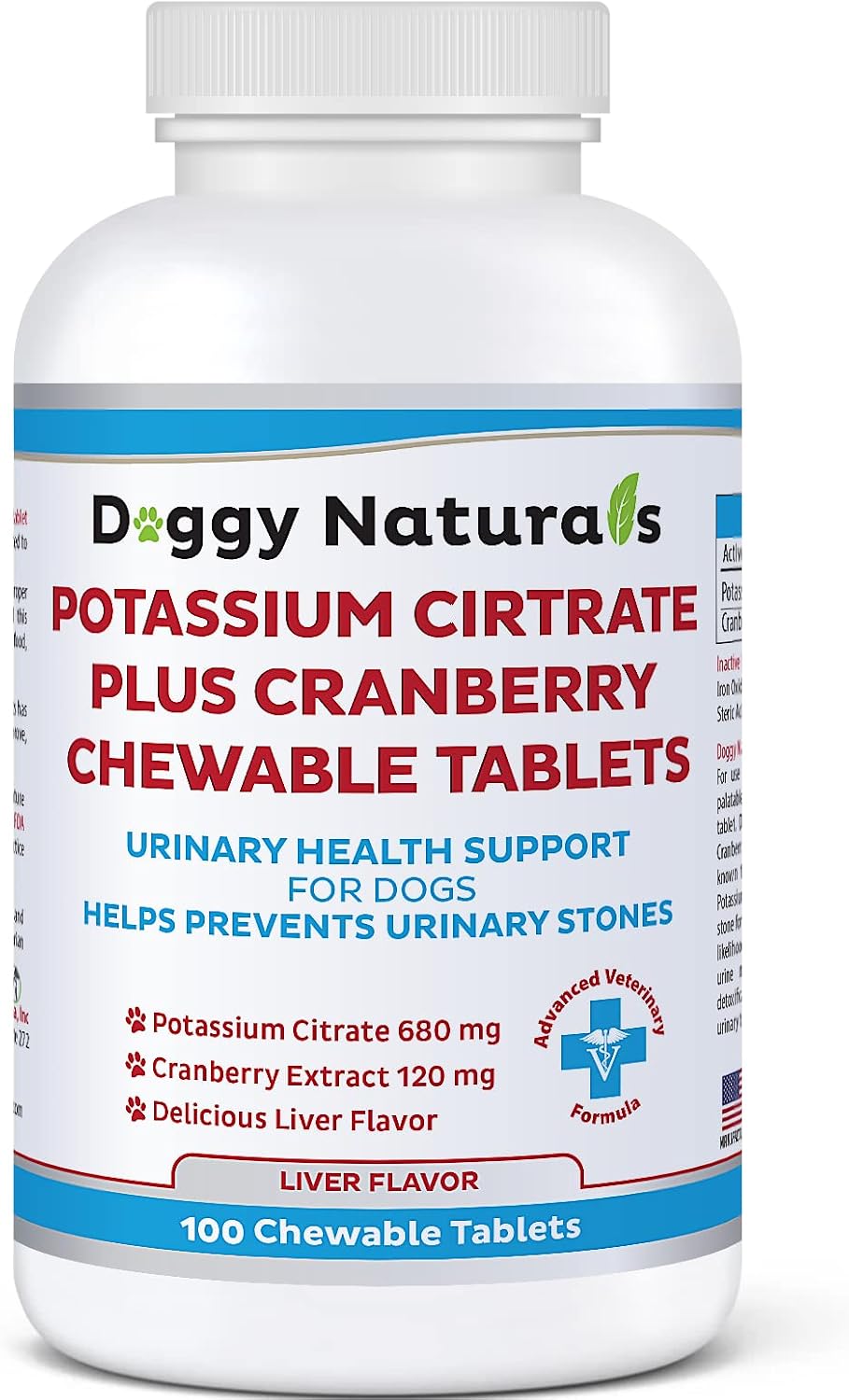 Potassium Citrate Plus Cranberry Supplement for Dogs (100 Tablets) – Urinary Tract Support – Helps Deter Formation of Calcium Oxalate Stones – Deters Bladder & Kidney Stones (Made in the USA) - görsel 1