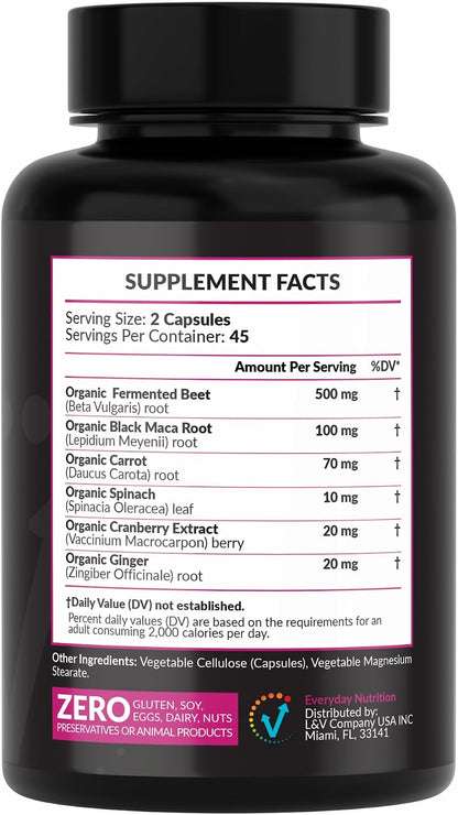 Organic Fermented Beet Root and Black Maca Capsules - Superfood Blend for Energy and Wellness