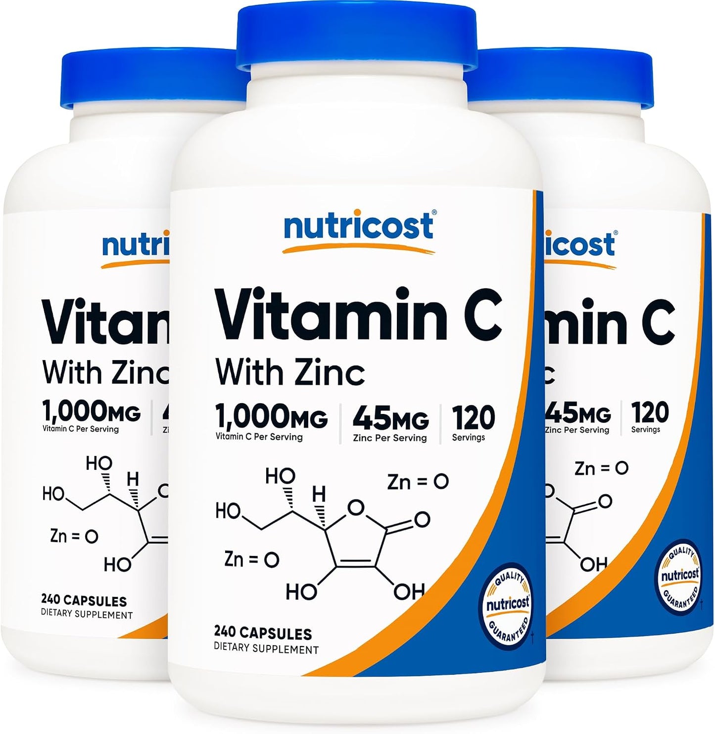 Nutricost Vitamin C with Zinc Capsules - 1000mg Vitamin C & 45mg Zinc, Non-GMO, Gluten-free, 3 Pack - görsel 1