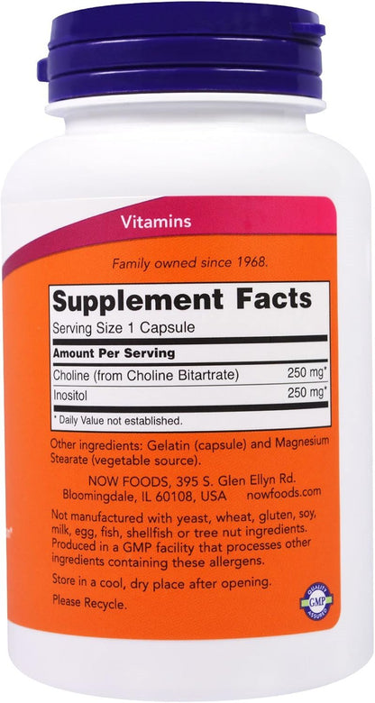 NOW Foods Choline & Inositol, 500 mg, 100 Capsules (Pack of 3)