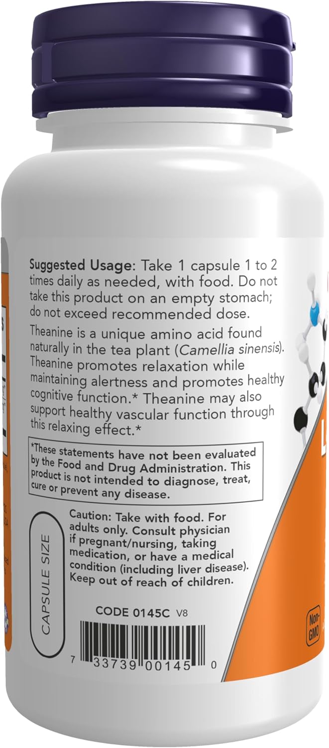NOW Foods L-Theanine 100 mg with Decaf Green Tea, Stress Management*, 90 Veg Capsules - görsel 3