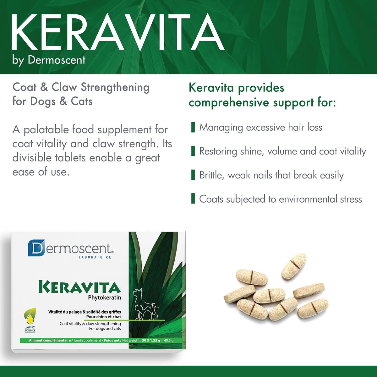 Dermoscent Keravita Dog & Cat Skin and Coat Food Supplement - 30 Tablets - görsel 2
