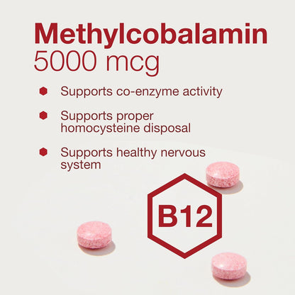 Protocol for Life Balance Methyl B12 5000mcg – Vitamin B12 for Homocysteine Metabolism – Supports Brain Health and Healthy Nervous System – Kosher, Halal and Vegan – 60 Lozenges