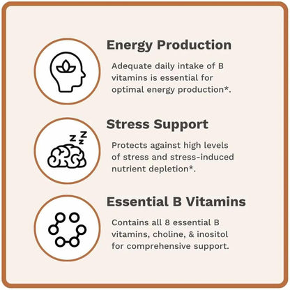 Utzy Naturals Vitamin B Complex | Contains All 8 Essential B Vitamins | with Choline and Inositol | 60 Capsules