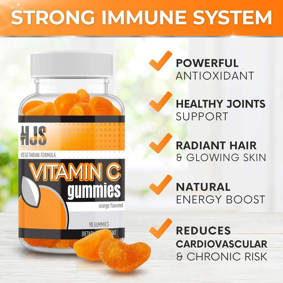 HJS Supplements Vitamin C Gummies - Orange Flavour, 1000mg, 90 Count - görsel 5