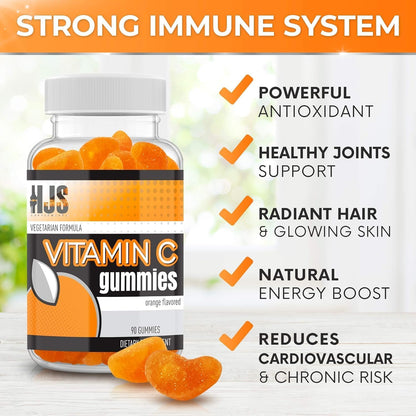 HJS Supplements Vitamin C Gummies - Orange Flavour, 1000mg, 90 Count